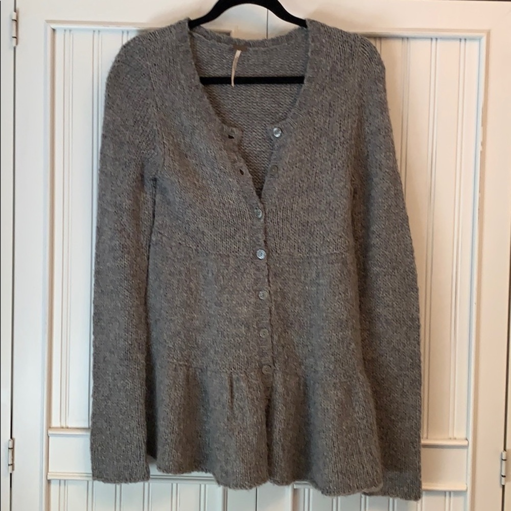 Free People grey tiered button down sweater!